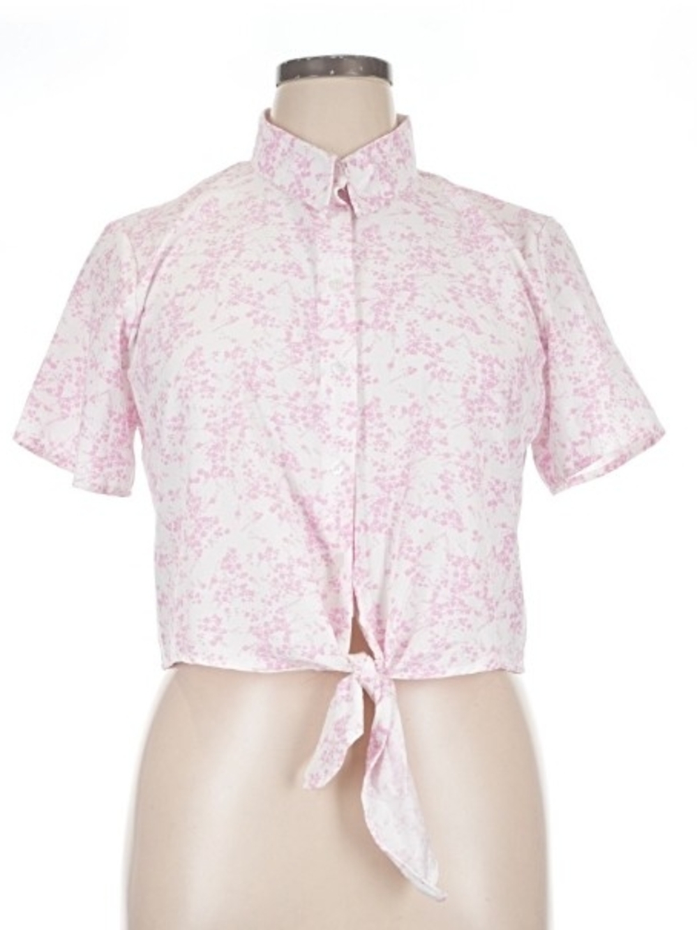 Women's Pink Floral Tie-Front Button Down Crop Shirt